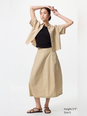 Uniqlo-2PCS-Shirt & Skirt-Cotton Blend Cocoon Skirt & ShirtColour: 32 BEIGE